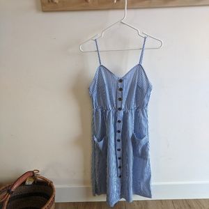 Blue and white striped spaghetti strap sundress